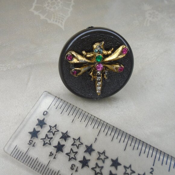 Dragonfly Ring with Vintage Dragonfly, Big Statement Jewelry, Rhinestones - Picture 8 of 10